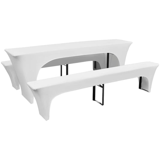 3-tlg. Hussen-Set für Biertisch und Bänke Weiß 220x50x80 cm - Pazzar.ch