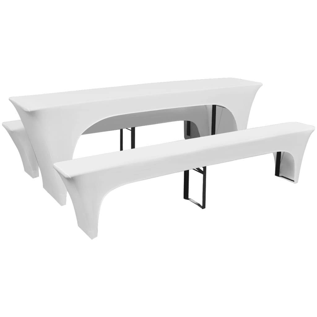 3-tlg. Hussen-Set für Biertisch und Bänke Weiß 220x70x80 cm - Pazzar.ch