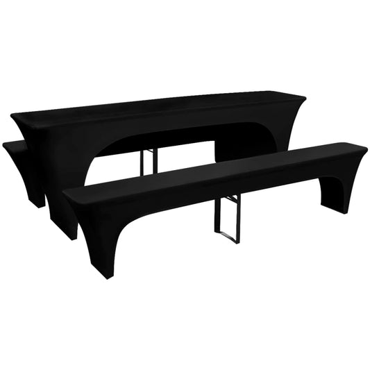 3 Schonbezüge für Biertisch und Bänke Stretch Schwarz 220 x 50 x 80 cm - Pazzar.ch