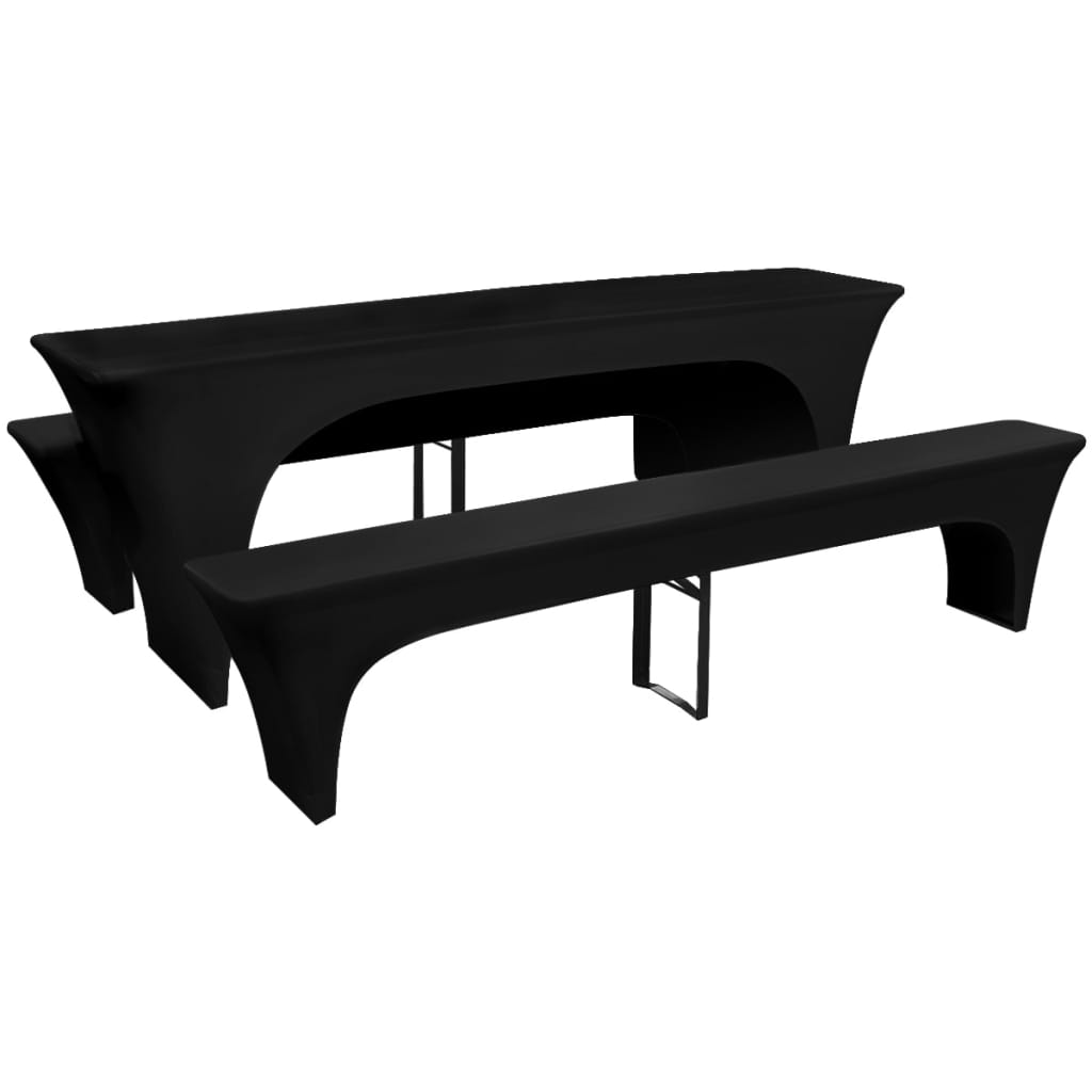 3 Schonbezüge für Biertisch und Bänke Stretch Schwarz 220 x 50 x 80 cm - Pazzar.ch