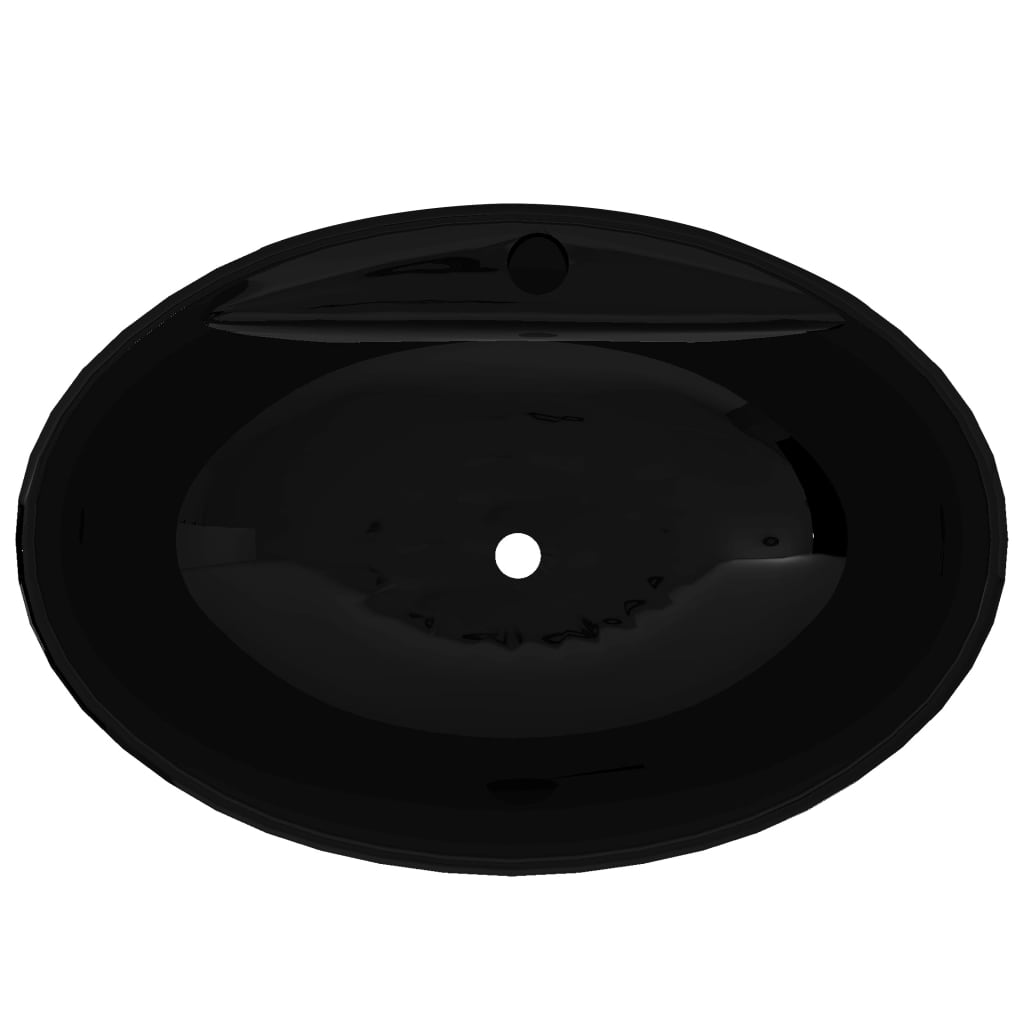 Keramik Waschbecken Hahnloch/Überlaufloch schwarz oval - Pazzar.ch