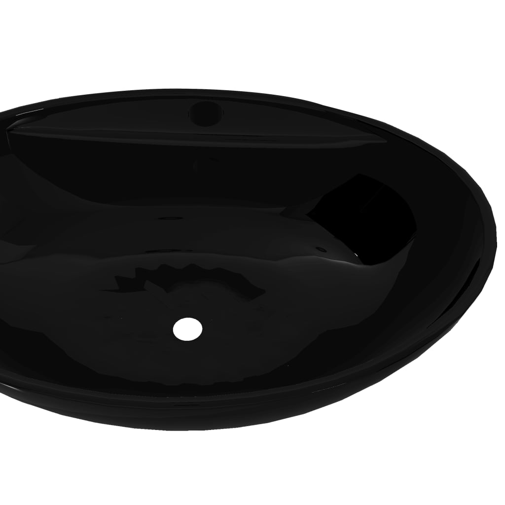 Keramik Waschbecken Hahnloch/Überlaufloch schwarz oval - Pazzar.ch