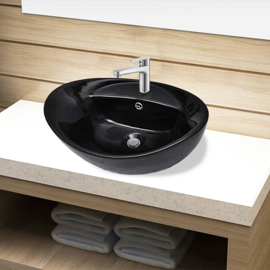 Keramik Waschbecken Hahnloch/Überlaufloch schwarz oval - Pazzar.ch