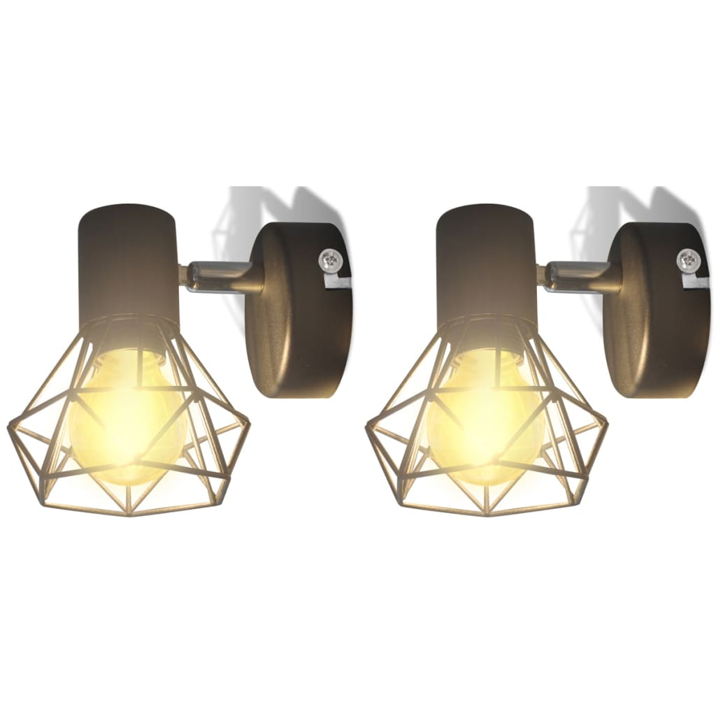 Wandleuchten 2 Stk. LED-Glühlampe Industrie-Stil Drahtschirm Schwarz - Pazzar.ch