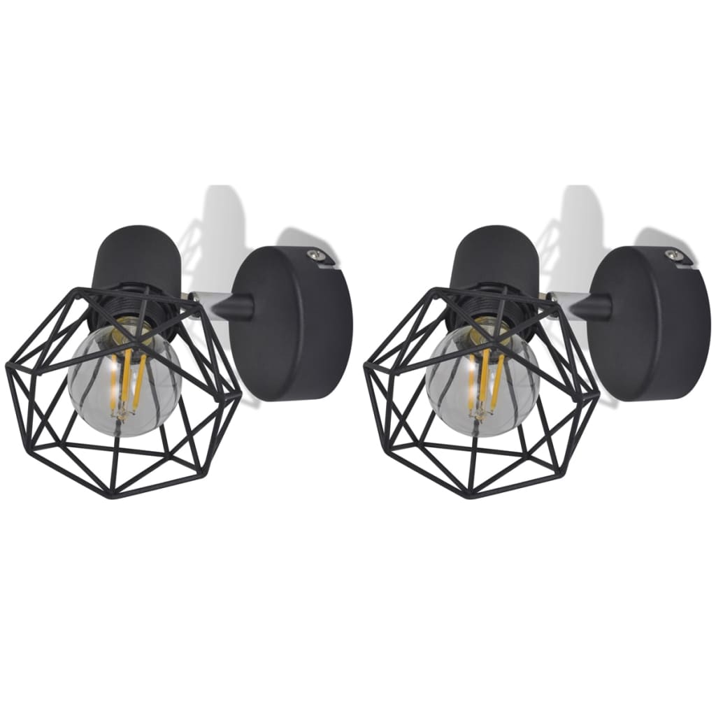 Wandleuchten 2 Stk. LED-Glühlampe Industrie-Stil Drahtschirm Schwarz - Pazzar.ch