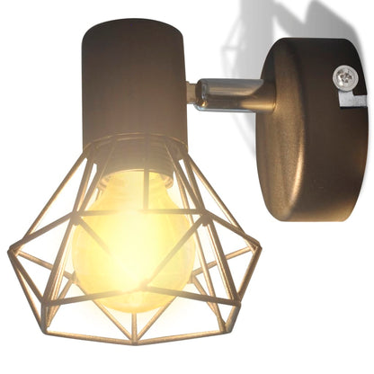 Wandleuchten 2 Stk. LED-Glühlampe Industrie-Stil Drahtschirm Schwarz - Pazzar.ch