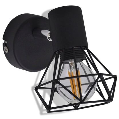 Wandleuchten 2 Stk. LED-Glühlampe Industrie-Stil Drahtschirm Schwarz - Pazzar.ch