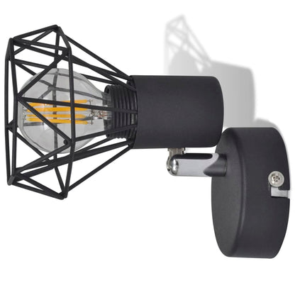Wandleuchten 2 Stk. LED-Glühlampe Industrie-Stil Drahtschirm Schwarz - Pazzar.ch