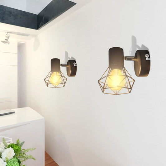 Wandleuchten 2 Stk. LED-Glühlampe Industrie-Stil Drahtschirm Schwarz - Pazzar.ch