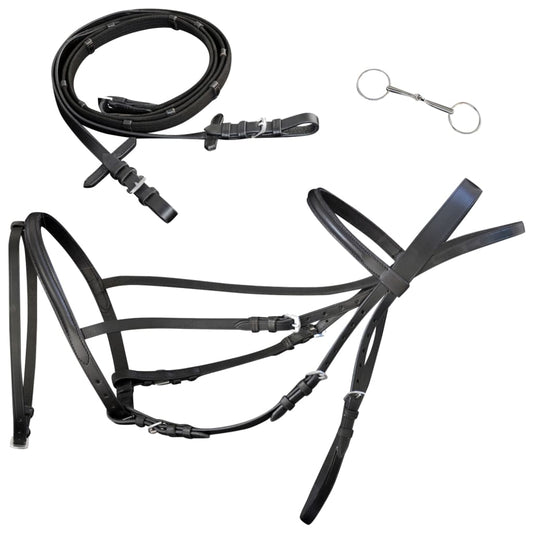 Leder Trense Trensenzaum mit Zügeln und Gebiß schwarz Pony - Pazzar.ch