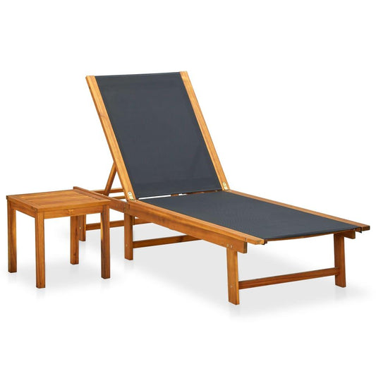 Sonnenliege mit Tisch Massivholz Akazie und Textilene - Pazzar.ch