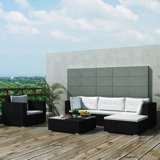 6-tlg. Garten-Lounge-Set mit Auflagen Poly Rattan Schwarz - Pazzar.ch