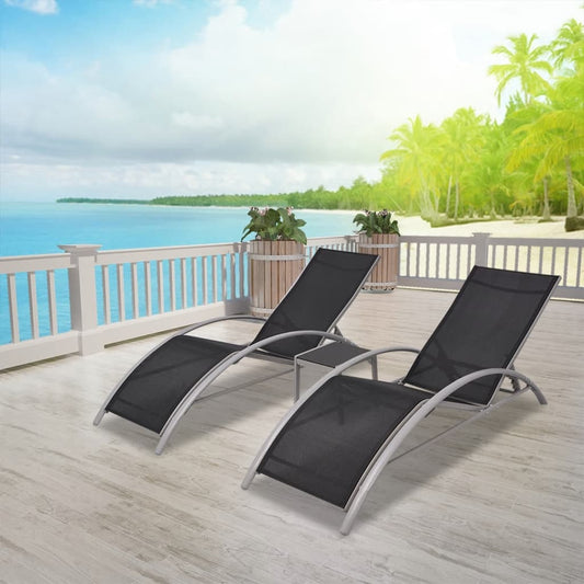Sonnenliegen mit Tisch Aluminium Schwarz - Pazzar.ch