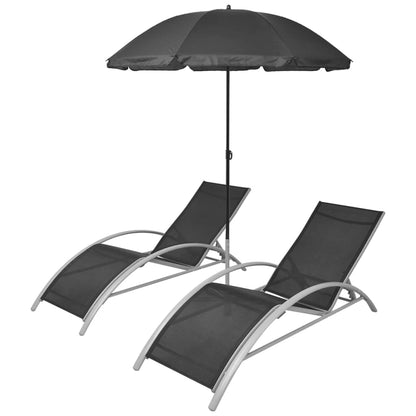 Sonnenliegen mit Schirm Aluminium Schwarz - Pazzar.ch