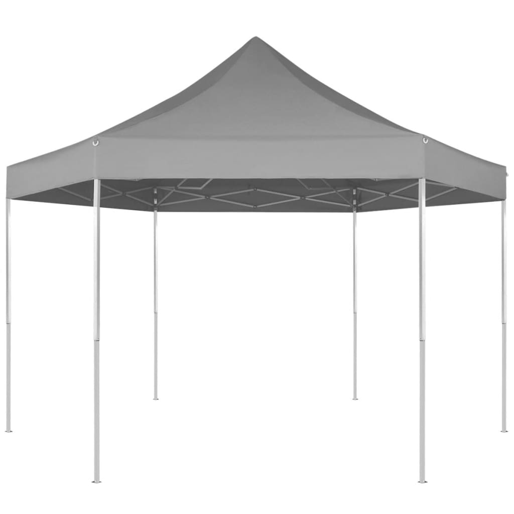 Pop-Up-Partyzelt Hexagonal Faltbar Grau 3,6x3,1 m