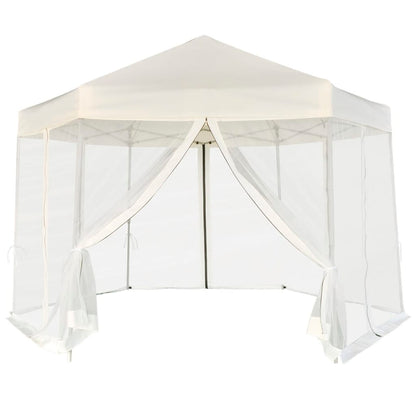 Hexagonal Pop-Up Zelt mit 6 Seitenwänden Cremeweiß 3,6x3,1 m - Pazzar.ch