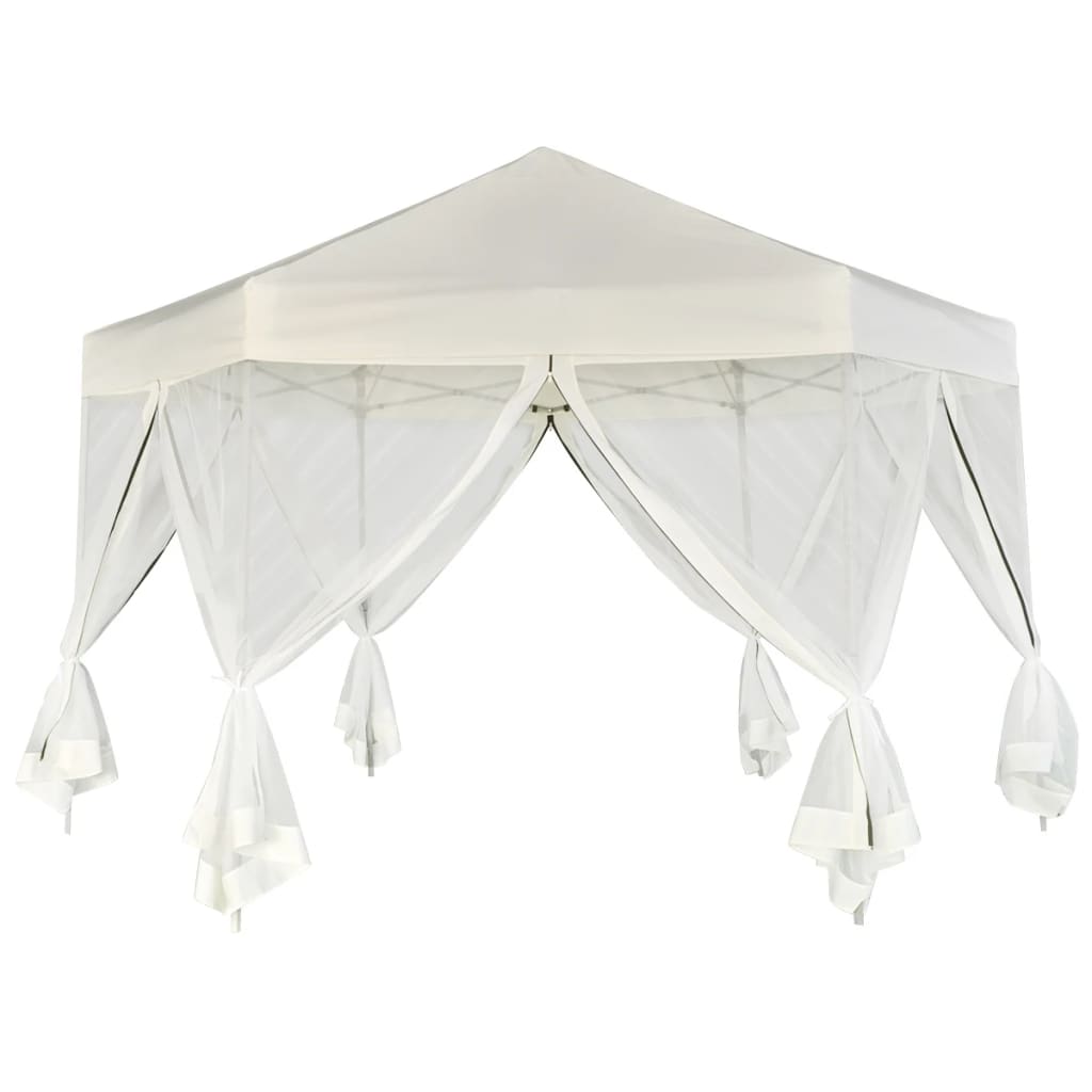 Hexagonal Pop-Up Zelt mit 6 Seitenwänden Cremeweiß 3,6x3,1 m - Pazzar.ch