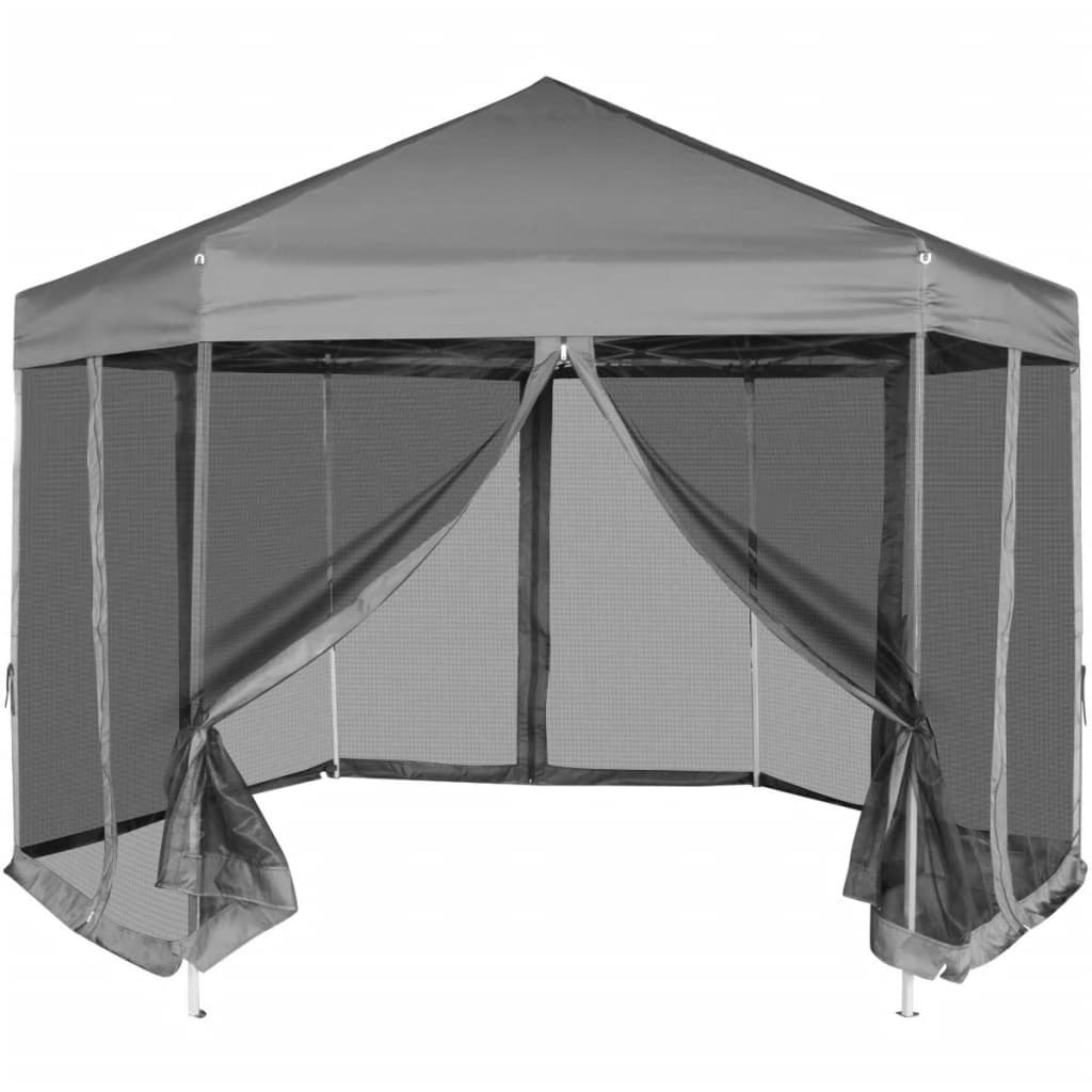 Hexagonal Pop-Up Zelt mit 6 Seitenwänden Grau 3,6x3,1 m - Pazzar.ch