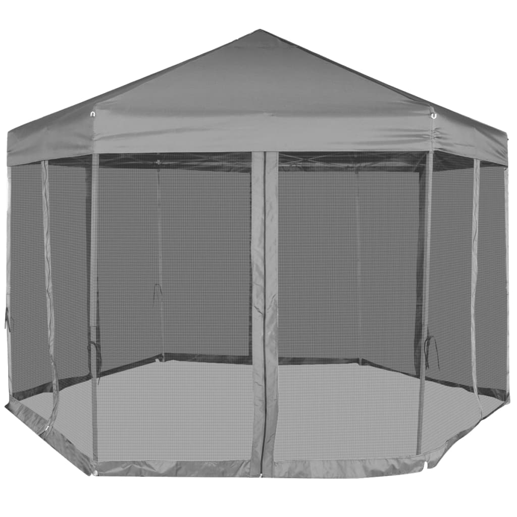 Hexagonal Pop-Up Zelt mit 6 Seitenwänden Grau 3,6x3,1 m - Pazzar.ch