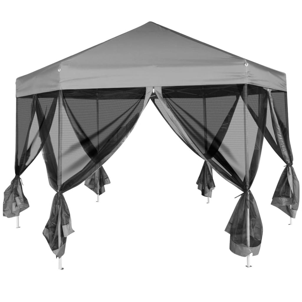 Hexagonal Pop-Up Zelt mit 6 Seitenwänden Grau 3,6x3,1 m - Pazzar.ch