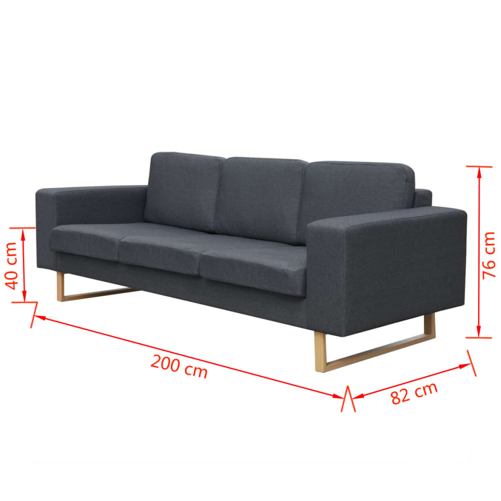 Sofa 3-Sitzer Stoff Dunkelgrau