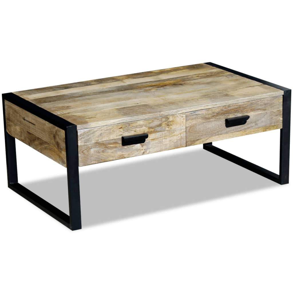 Couchtisch mit 2 Schubladen Mangoholz Massiv 100x60x40 cm - Pazzar.ch