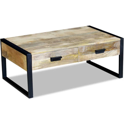 Couchtisch mit 2 Schubladen Mangoholz Massiv 100x60x40 cm - Pazzar.ch