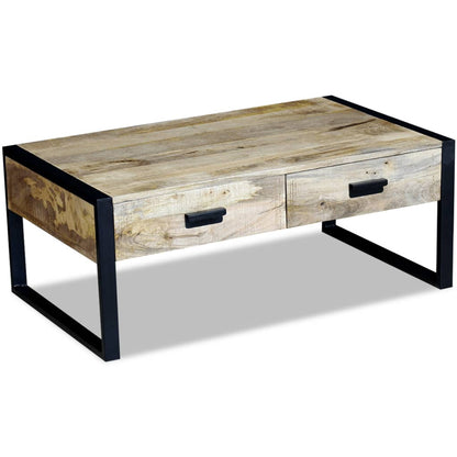 Couchtisch mit 2 Schubladen Mangoholz Massiv 100x60x40 cm - Pazzar.ch