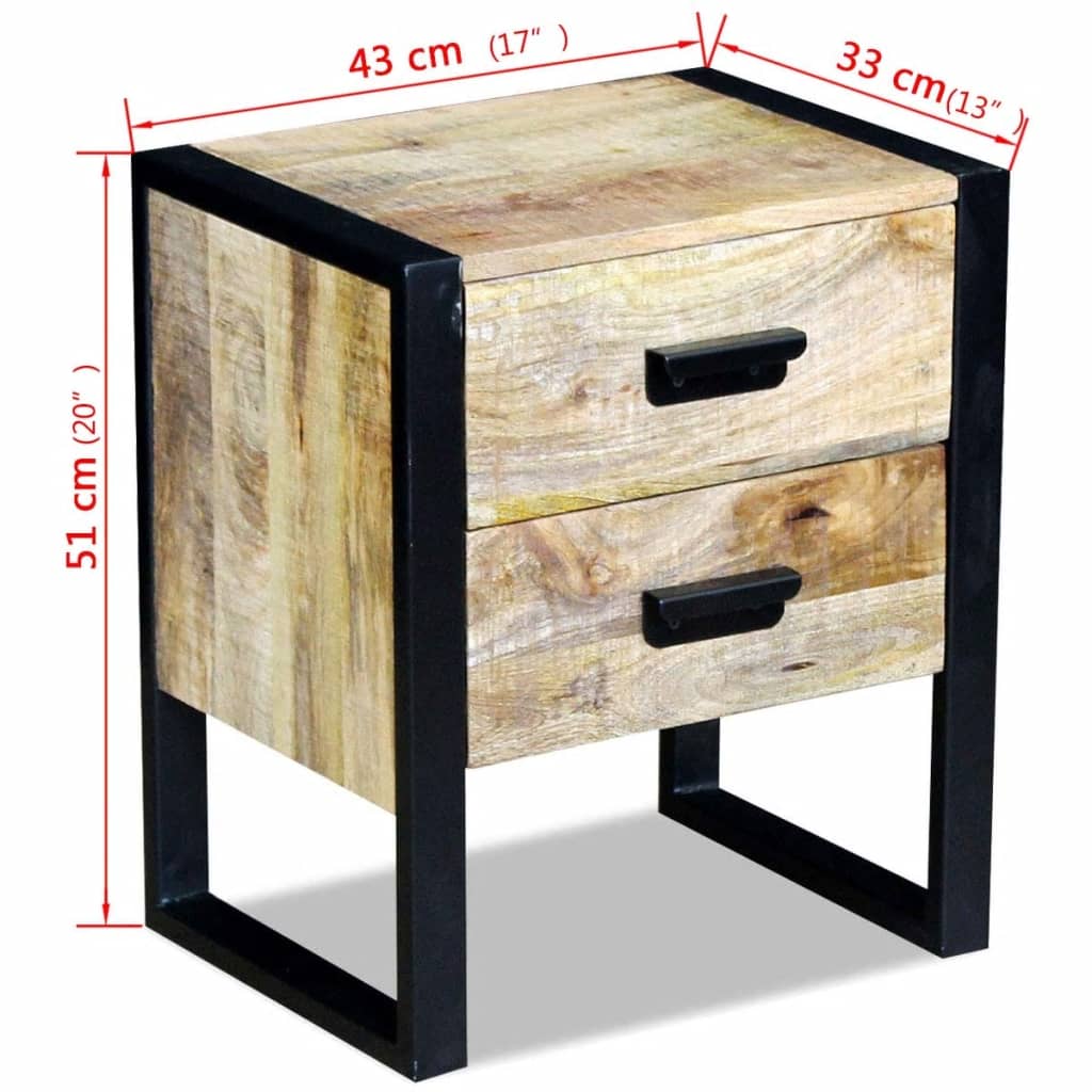 Beistelltisch mit 2 Schubladen Mango Holz 43x33x51 cm - Pazzar.ch