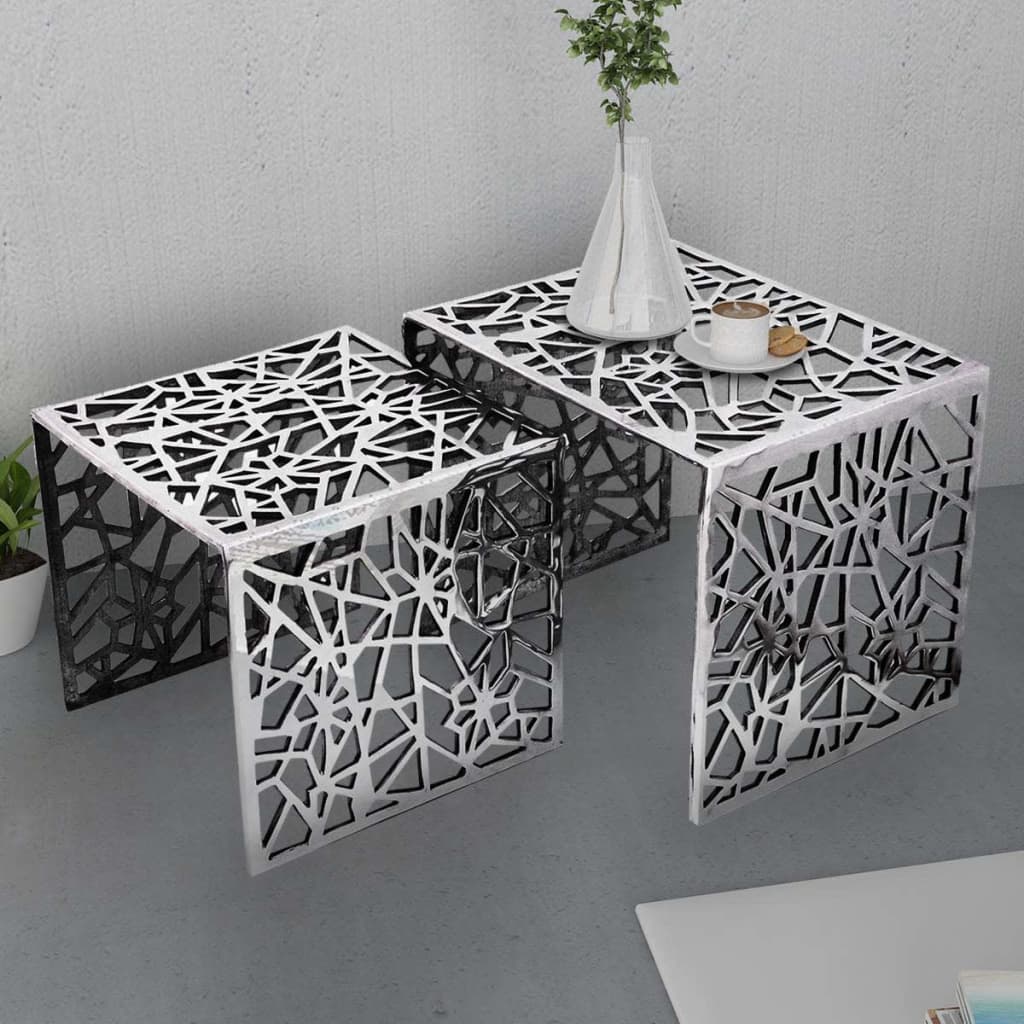 Beistelltische 2 Stk. Quadratisch Silbern Aluminium - Pazzar.ch