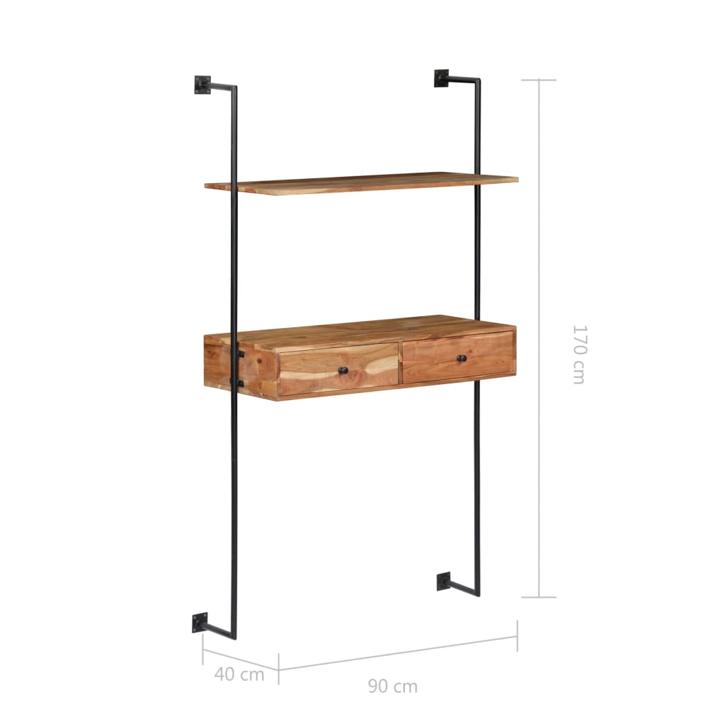 Wandschreibtisch 90 x 40 x 170 cm Massivholz Akazie - Pazzar.ch