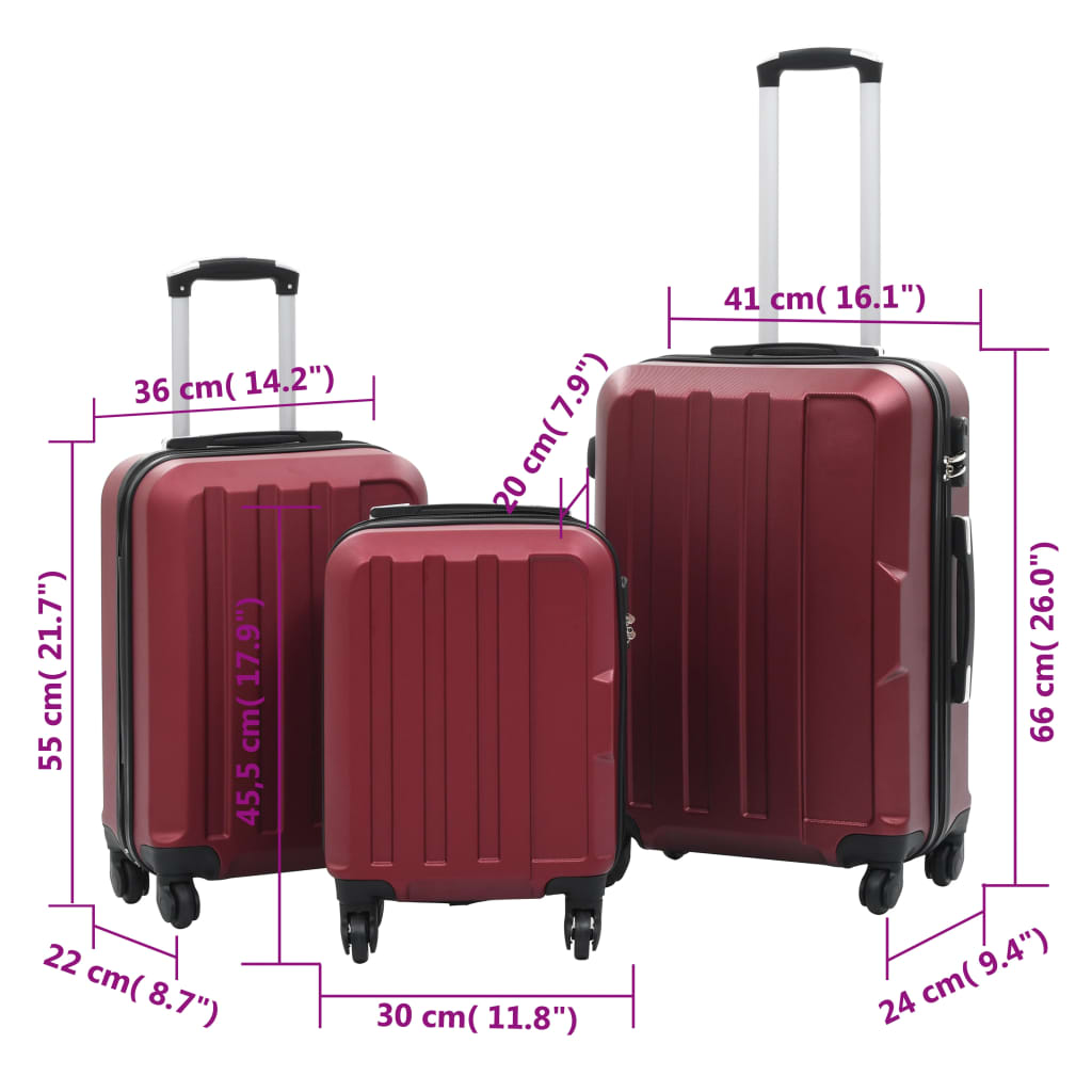 Hartschalen-Trolley-Set 3 Stk. Weinrot ABS - Pazzar.ch