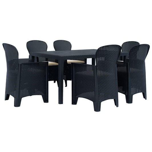 7-tlg. Garten-Essgruppe Kunststoff Anthrazit Rattan-Optik - Pazzar.ch