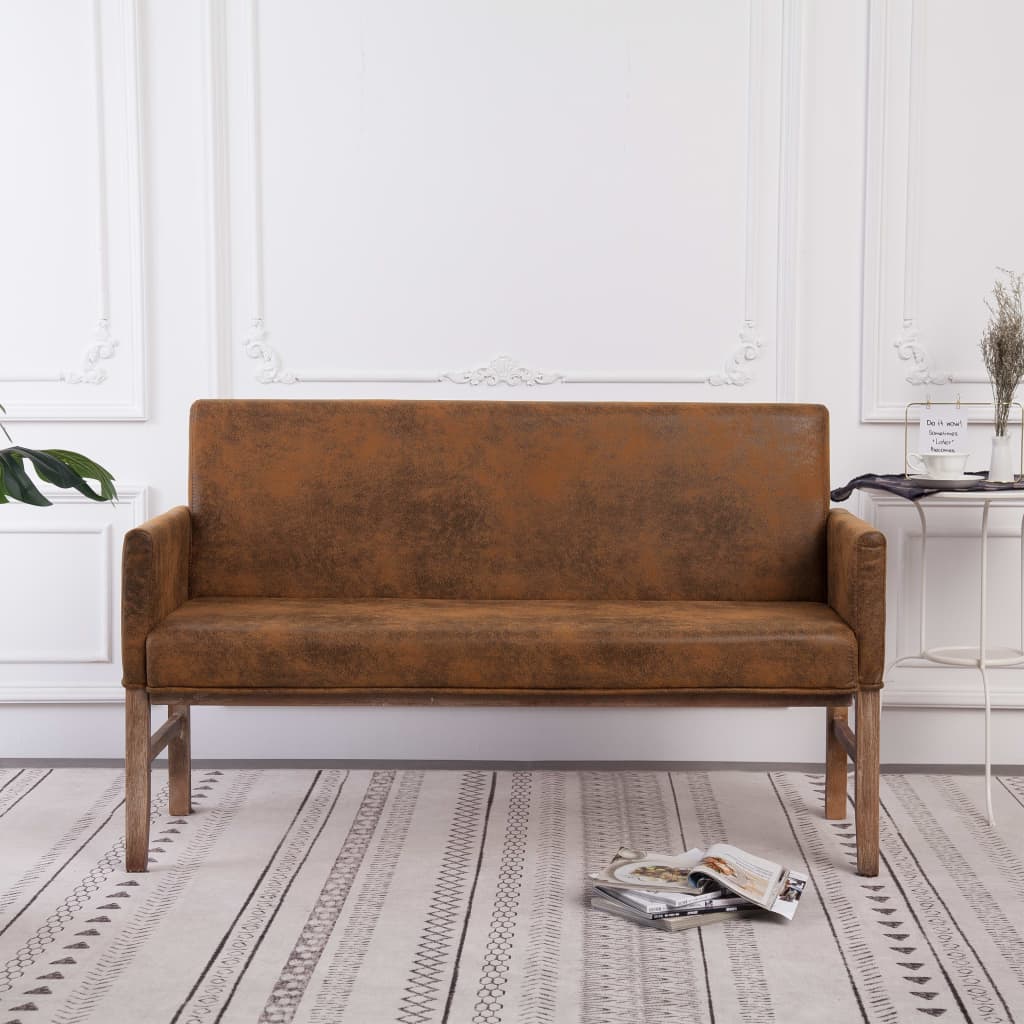 Sitzbank mit Armlehnen 140 cm Braun Wildleder-Optik - Pazzar.ch