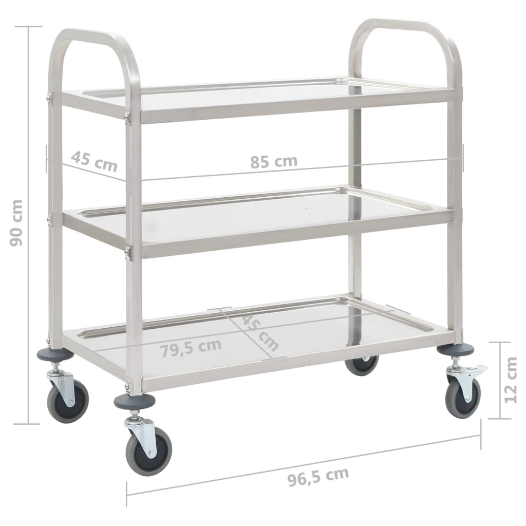 3-Stufiger Servierwagen 96,5 x 55 x 90 cm Edelstahl - Pazzar.ch