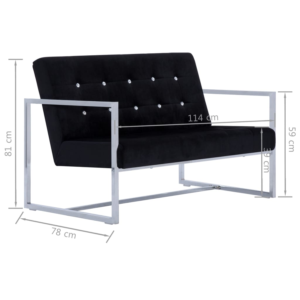 2-Sitzer-Sofa mit Armlehnen Schwarz Chrom und Samt - Pazzar.ch
