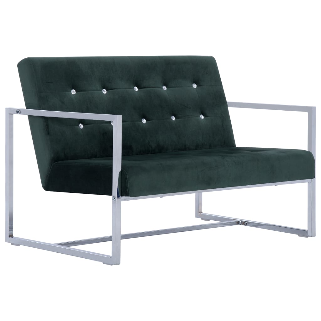 2-Sitzer-Sofa mit Armlehnen Dunkelgrün Chrom und Samt - Pazzar.ch