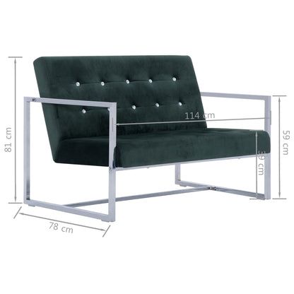 2-Sitzer-Sofa mit Armlehnen Dunkelgrün Chrom und Samt - Pazzar.ch