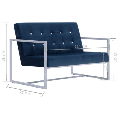 2-Sitzer-Sofa mit Armlehnen Blau Chrom und Samt - Pazzar.ch