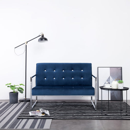 2-Sitzer-Sofa mit Armlehnen Blau Chrom und Samt - Pazzar.ch