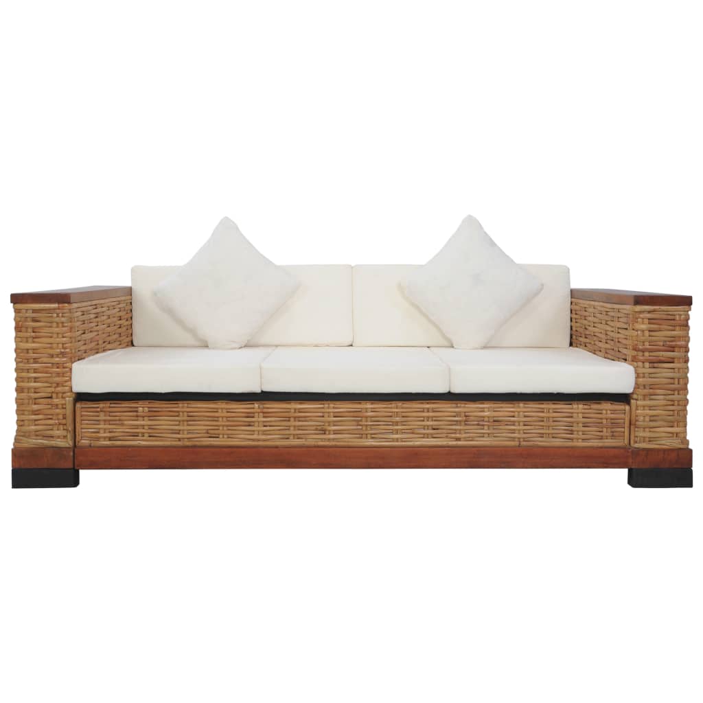 3-Sitzer-Sofa mit Kissen Braun Natürliches Rattan