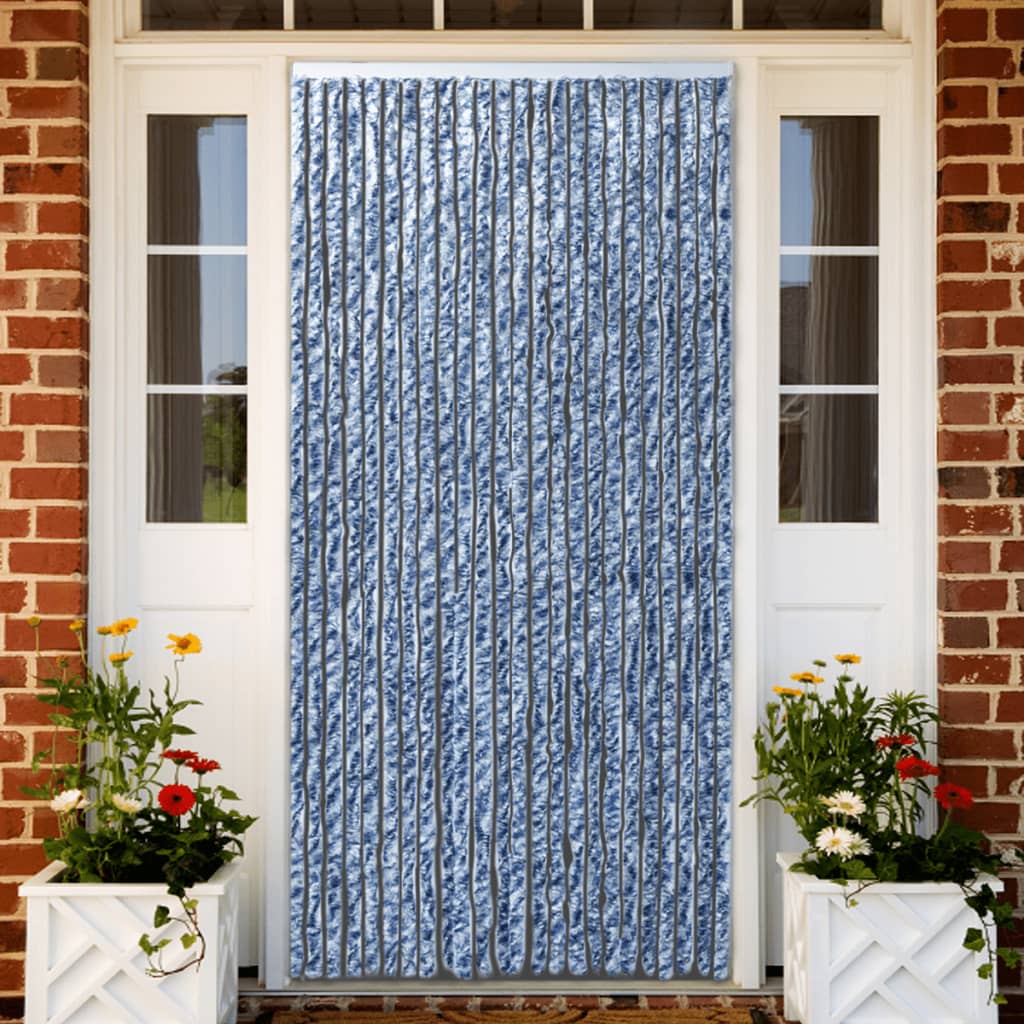 Insektenschutz-Vorhang Blau, Weiß und Silbern 90x220cm Chenille - Pazzar.ch