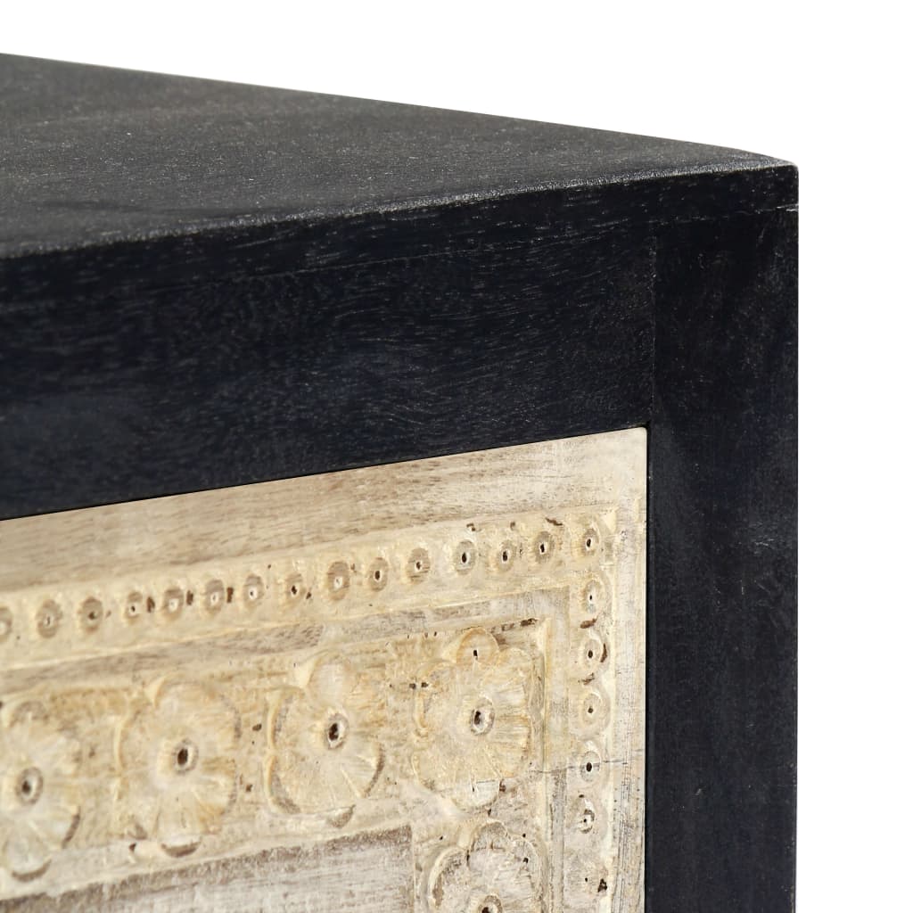 Nachttisch Handgeschnitzt Grau 40x30x50 cm Massivholz Mango - Pazzar.ch