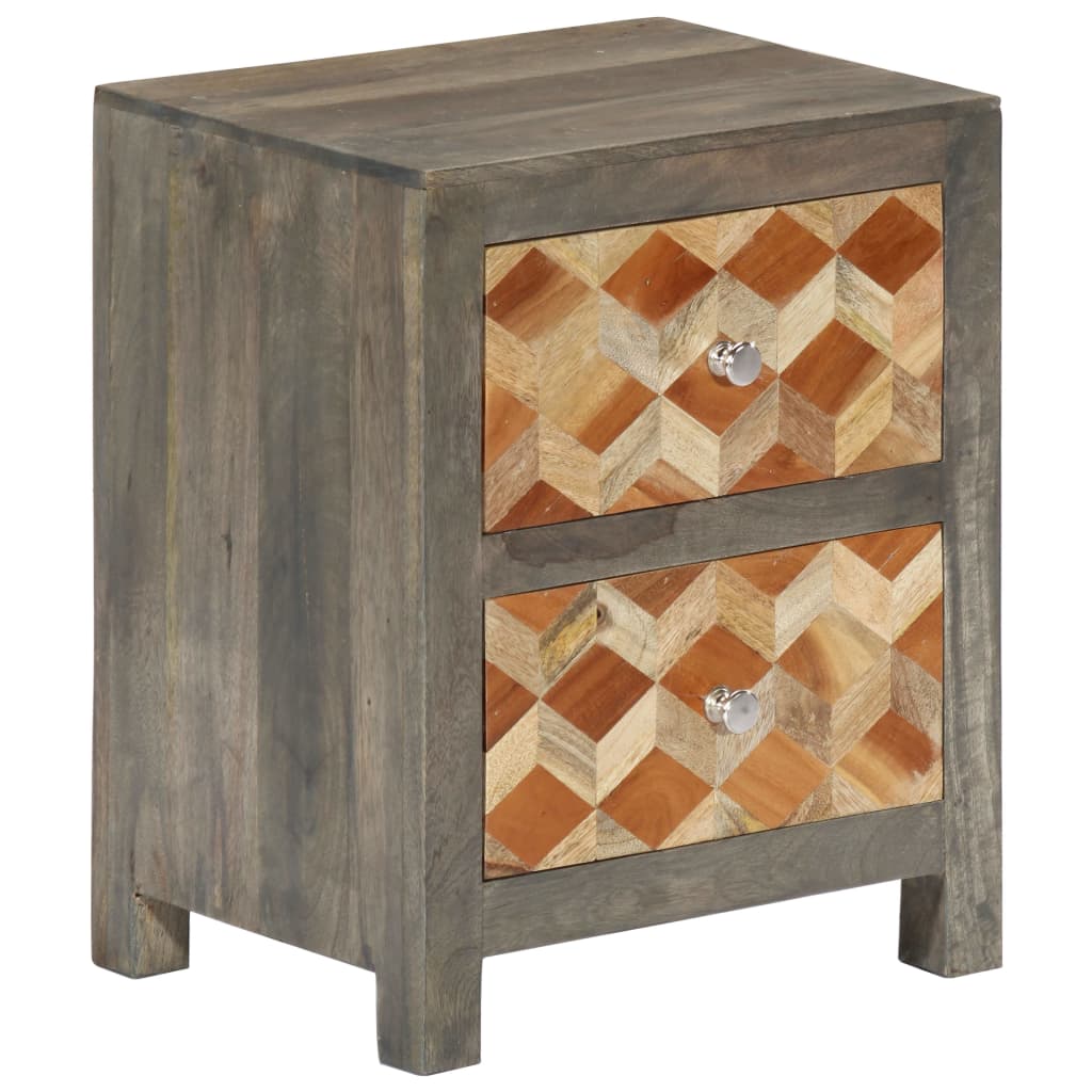 Nachttisch Grau 40x30x50 cm Massivholz Mango - Pazzar.ch