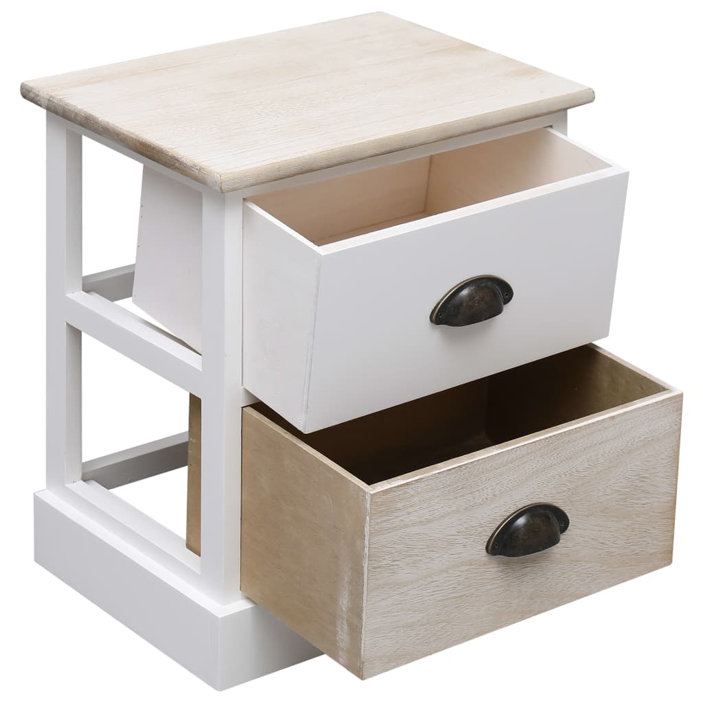 Nachttische 2 Stk. Weiß und Natur 38×28×45 cm Paulownia-Holz - Pazzar.ch