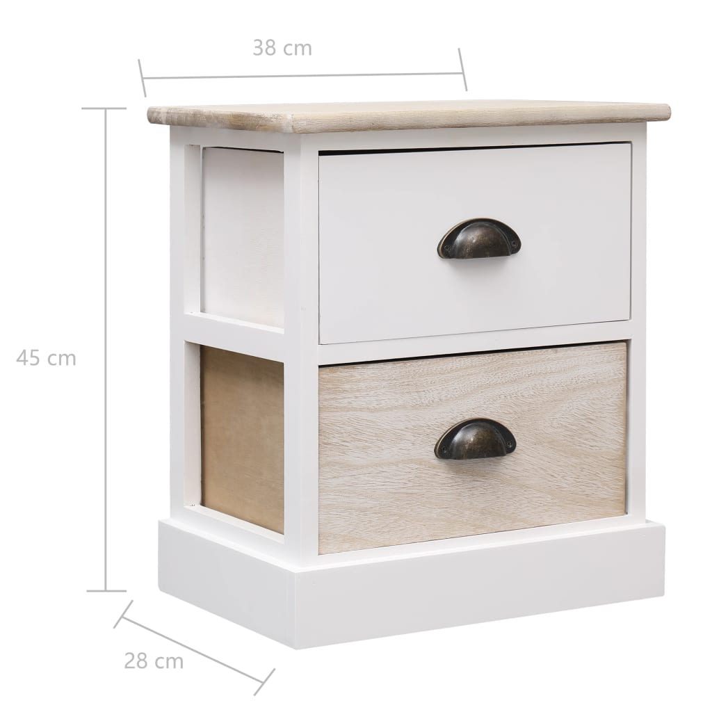 Nachttische 2 Stk. Weiß und Natur 38×28×45 cm Paulownia-Holz - Pazzar.ch