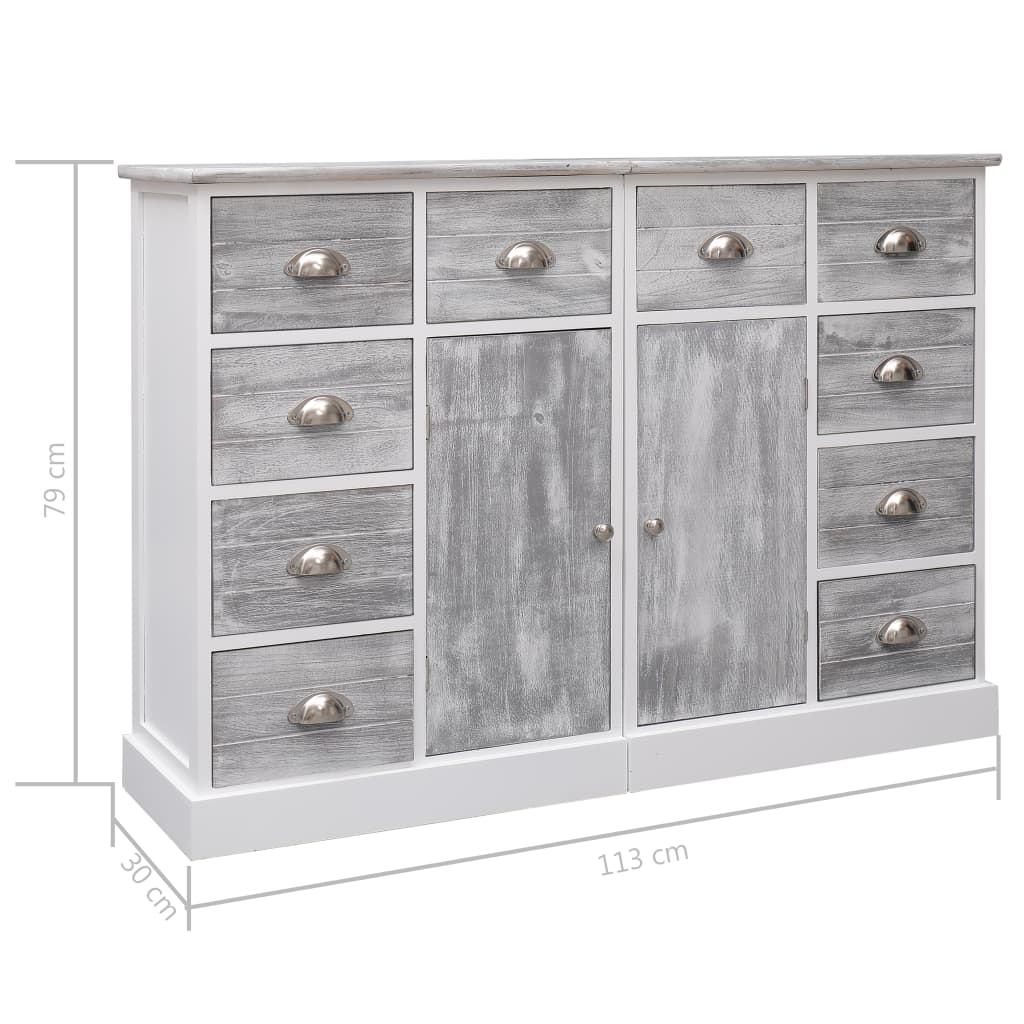 Sideboard mit 10 Schubladen Grau 113x30x79 cm Holz
