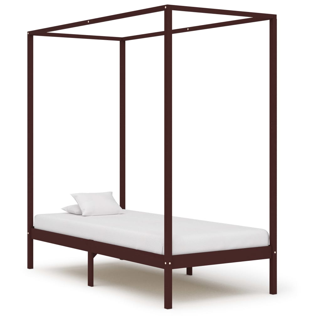 Himmelbett-Gestell Dunkelbraun Massivholz Kiefer 90 x 200 cm - Pazzar.ch