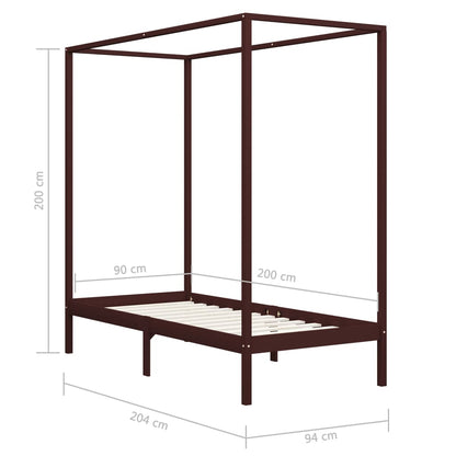 Himmelbett-Gestell Dunkelbraun Massivholz Kiefer 90 x 200 cm - Pazzar.ch