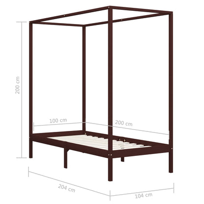 Himmelbett-Gestell Dunkelbraun Massivholz Kiefer 100 x 200 cm - Pazzar.ch